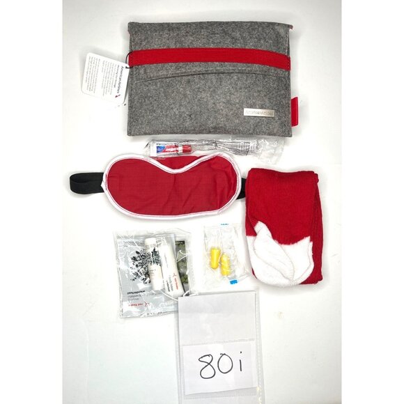 American Airlines Grey & Red Travel Amenity Kit W/Socks Eye Mask Earplugs Etc. - Picture 3 of 3